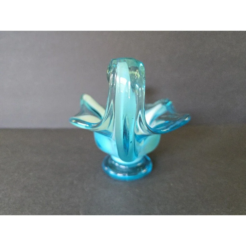 Vintage Aqua Blue & White Starfish Glass Centerpiece Bowl Freeform Retro Decor
